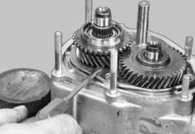 Подденьте отверткой ведомую шестерню