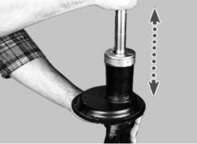 опустите и поднимите шток амортизатора