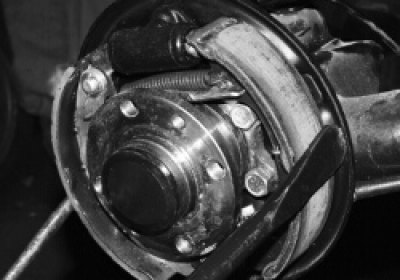 сведите колодки с помощью двух монтажных лопаток