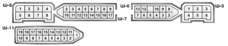 Условная нумерация штекеров в колодках монтажного блока для подключения проводов в моторном отсеке
