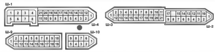 Условная нумерация штекеров в колодках монтажного блока для подключения проводов в салоне